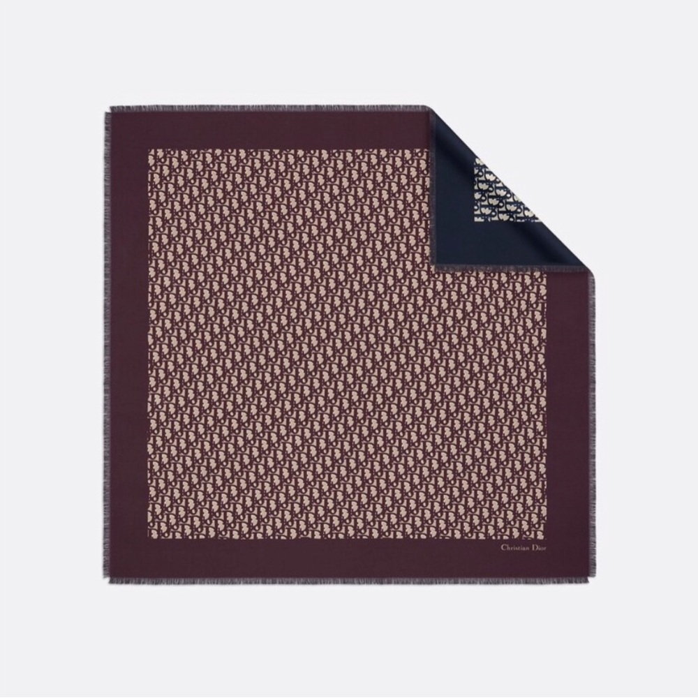 Dior Oblique Diortwin Silk Scarf in Burgundy + Navy *RARE/LIMITED EDITION*